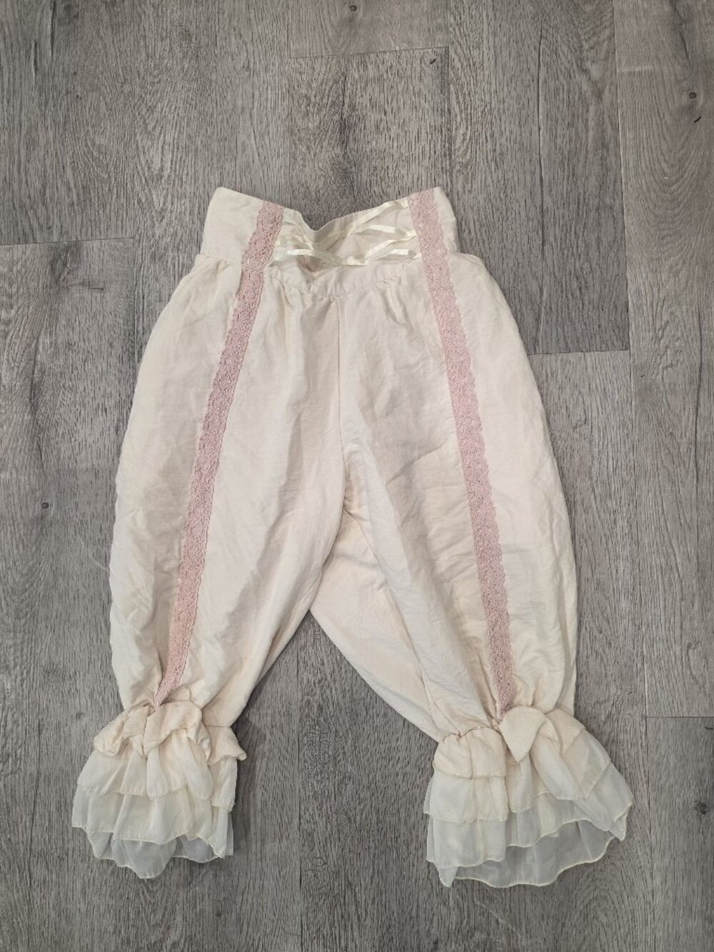 Victorian-Inspired Bloomers With Lace Trim & Satin Size Small Cream Pink Ruffle